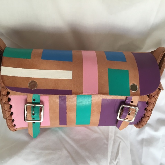 Handmade Mexican Round Leather Crossbody Purse, Hand Painted, one-of-a-kind, - Picture 1 of 8